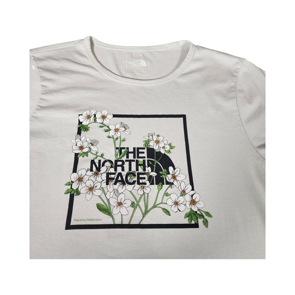 The North Face Womens XL Floral Botanical Logo Graphic T-Shirt Grey Sustainable - Picture 2 of 9